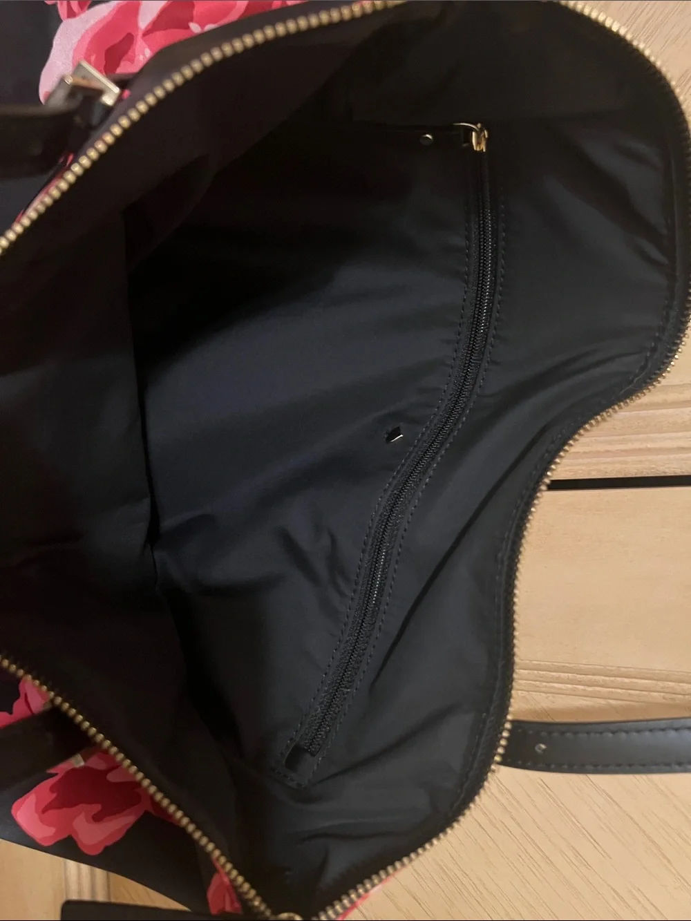 kate spade Black Tote with Pink Rose Print